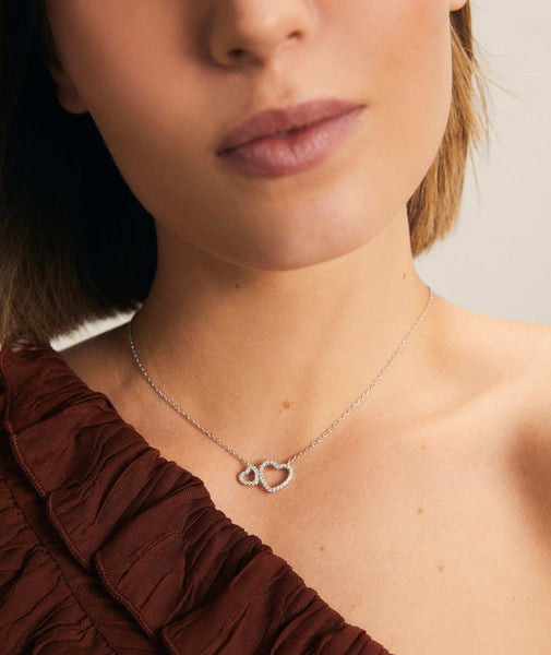 collar Besos colección Clásicos Plata de Ley 925 Chapado Rodio corazones circonitas