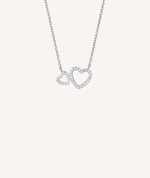 collar Besos colección Clásicos Plata de Ley 925 Chapado Rodio corazones circonitas