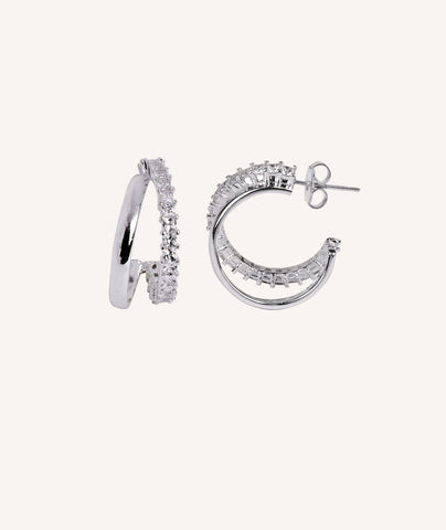 Zarcillos aroy aro con circonita plata