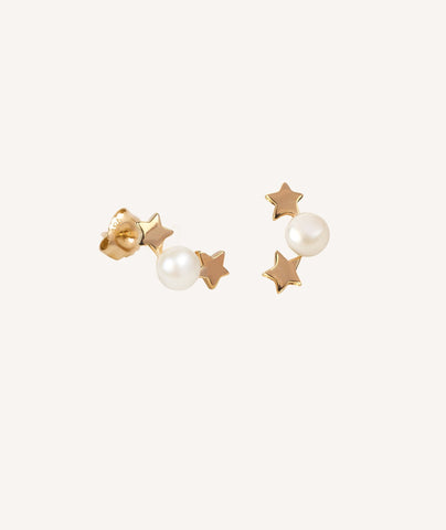 Zarcillos estrellas dorada y perla