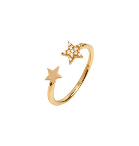Anillo Plata acabada en Oro 18 Kt doble estrella circonita