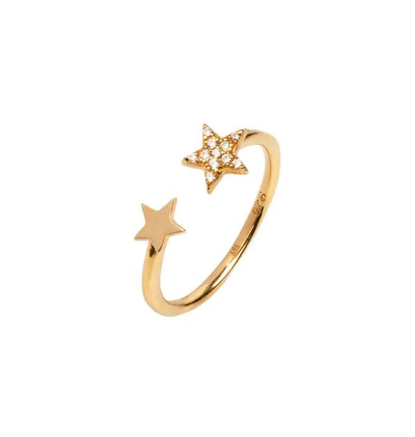 Anillo Plata acabada en Oro 18 Kt doble estrella circonita