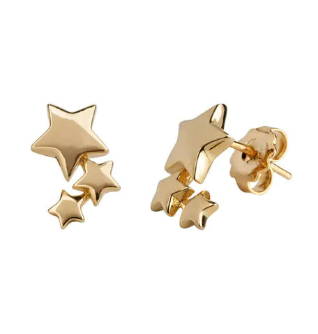 Zarcillo acabado en Oro 18 Kt tres estrellas