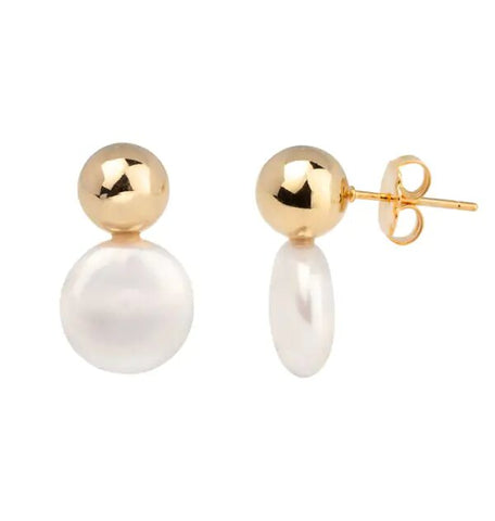 Zarcillo acabado en Oro 18 Kt bola y Perla 12mm