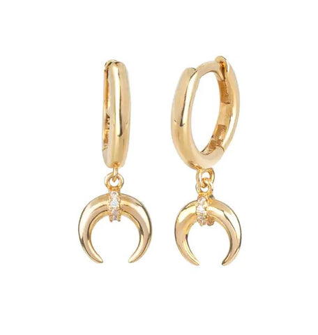 Zarcillo acabados en Oro 18 Kt Aro articulado 12mm luna invertida circonitas