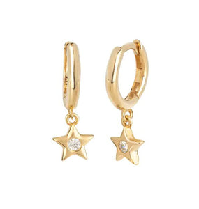 Zarcillo acabados en Oro 18 Kt Aro articulado 12mm estrella circonita