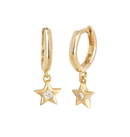 Zarcillo acabados en Oro 18 Kt Aro articulado 12mm estrella circonita