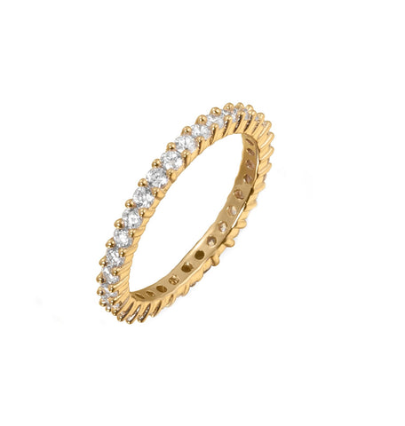 Anillo Alianza Plata acabada en Oro 18Kt circonitas