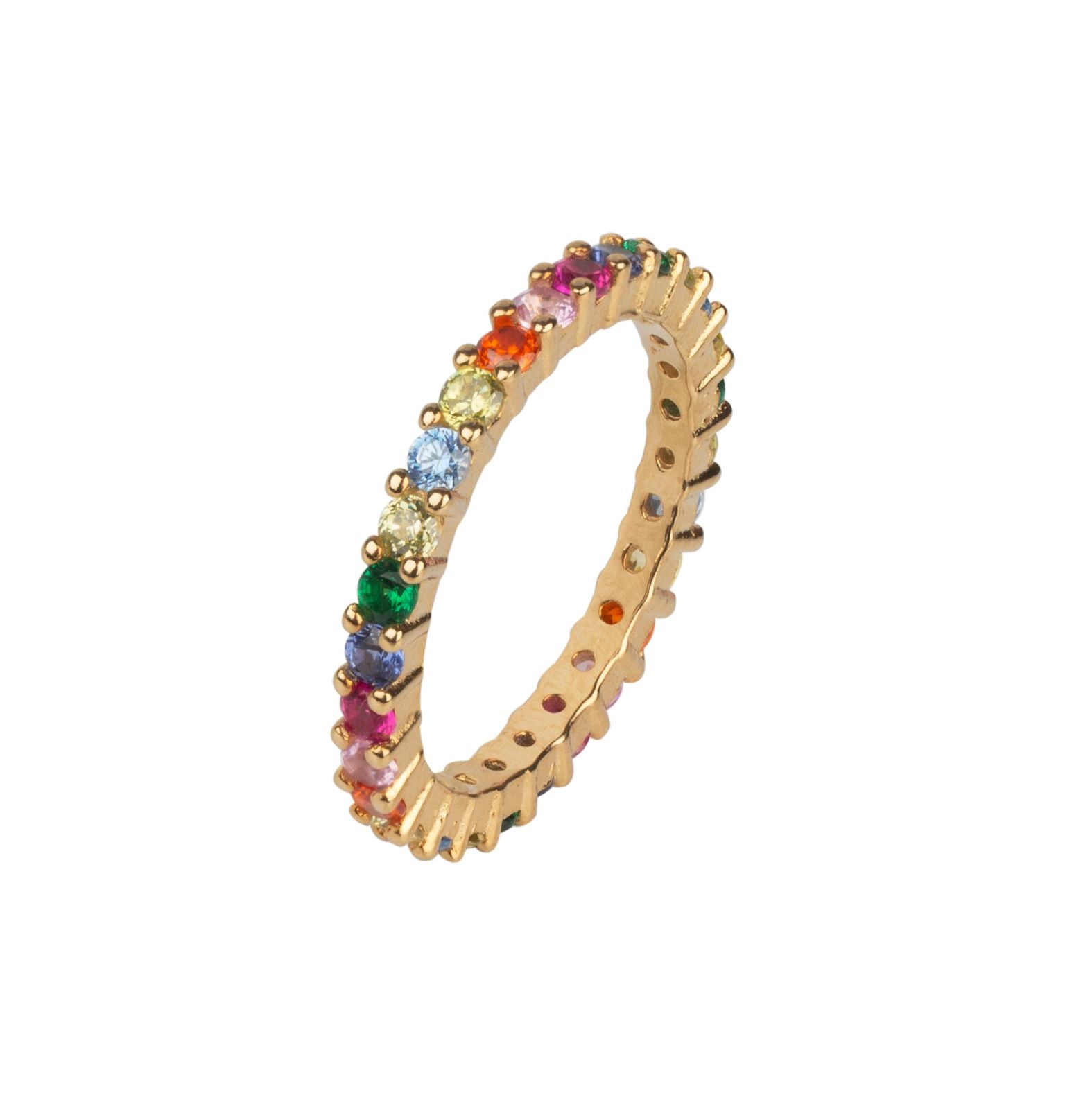 Anillo Plata acabado Oro 18kt Circonitas multicolor