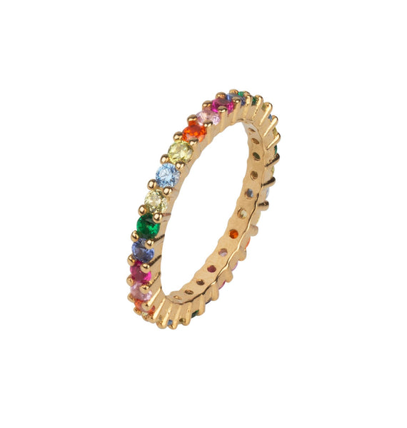Anillo Plata acabado Oro 18kt Circonitas multicolor