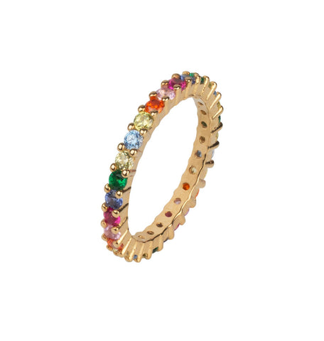 Anillo Plata acabado Oro 18kt Circonitas multicolor