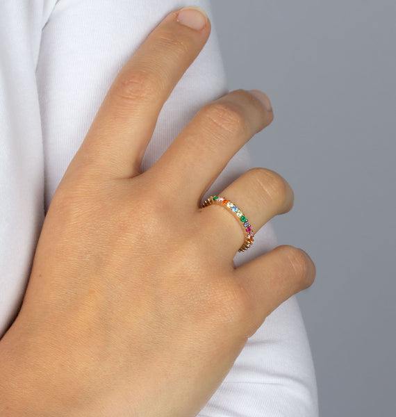 Anillo Plata acabado Oro 18kt Circonitas multicolor