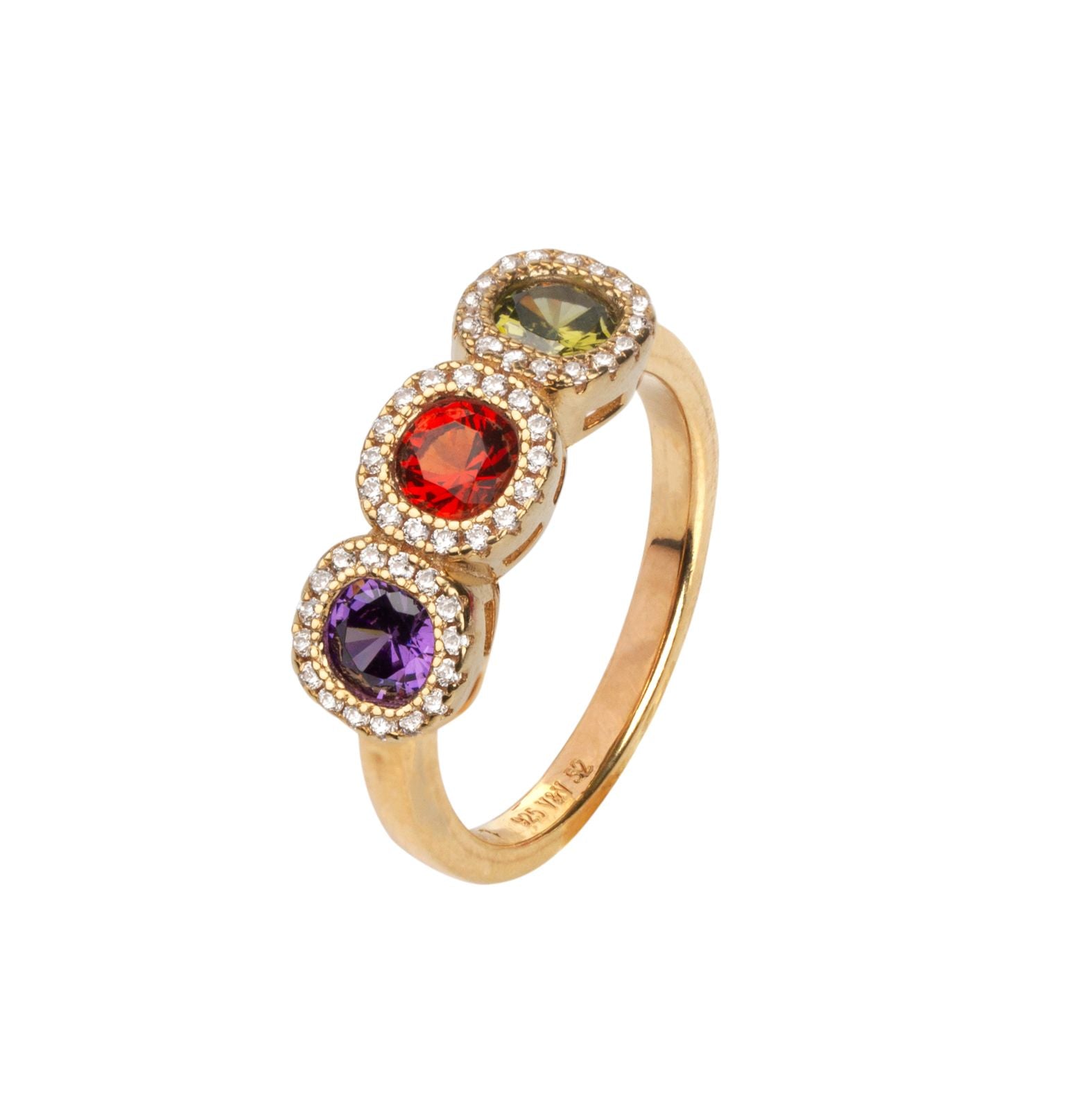 Anillo Plata acabado Oro 18kt Circonitas multicolor