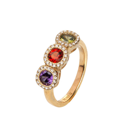 Anillo Plata acabado Oro 18kt Circonitas multicolor