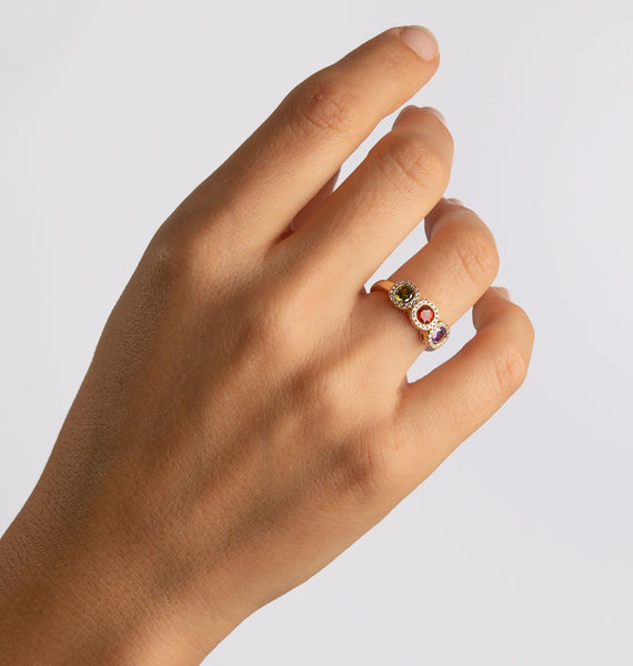 Anillo Plata acabado Oro 18kt Circonitas multicolor