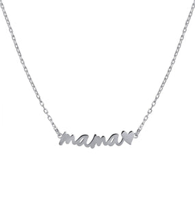 collar Plata 1era ley con la palabra mama y un corazon