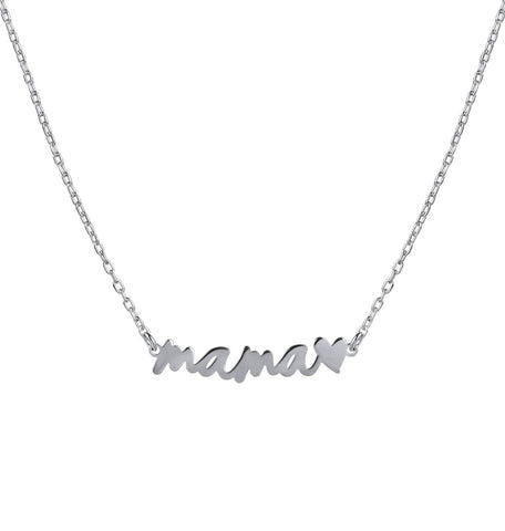 collar Plata 1era ley con la palabra mama y un corazon
