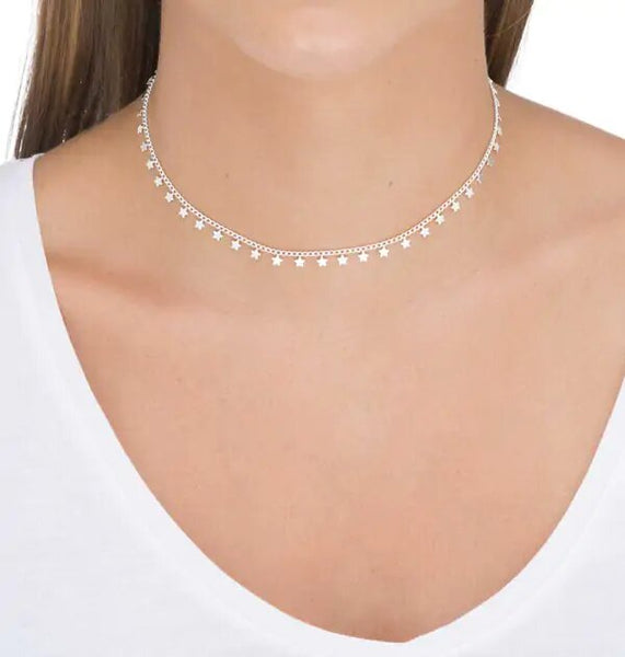 Collar Junior acabado en Plata estrellas colgantes 34+3 CM