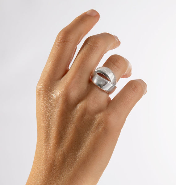 Anillo acabado Plata Tiras Brillo Rayado