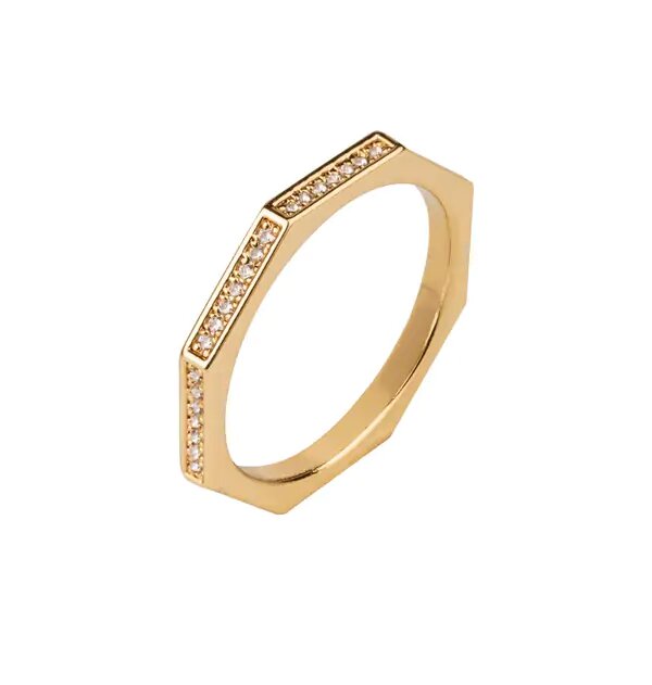 Anillo octogonal Circonitas acabado en Oro 18 Kt
