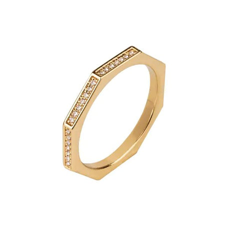 Anillo octogonal Circonitas acabado en Oro 18 Kt