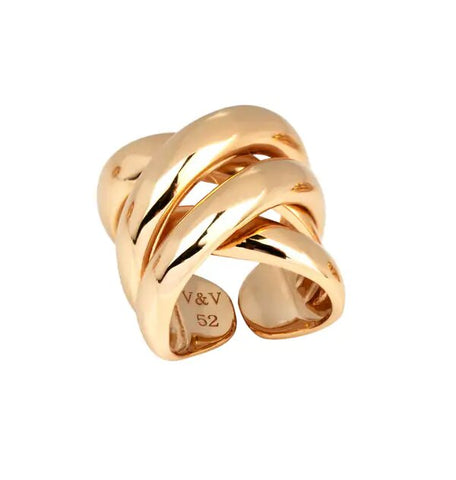 Anillo acabado en Oro 18 Kt cuatro tiras ancho
