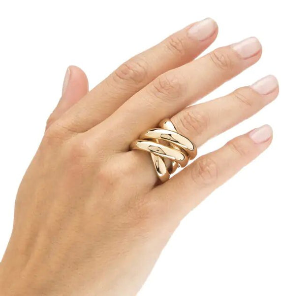 Anillo acabado en Oro 18 Kt cuatro tiras ancho