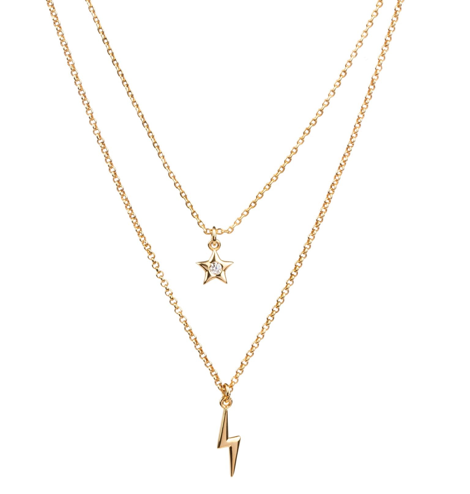 Collar doble acabado en Oro 18 Kt estrella y rayo