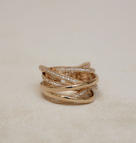 Anillo acabado Oro 18Kt Tiras Circonitas