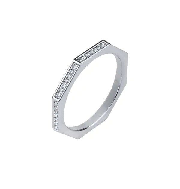 Anillo octogonal Circonitas acabado en Rodio