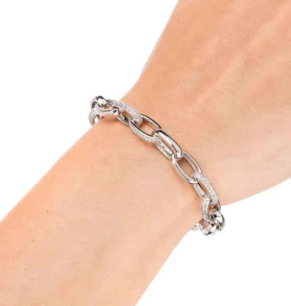 Pulsera eslabones acabado en Rodio y circonitas