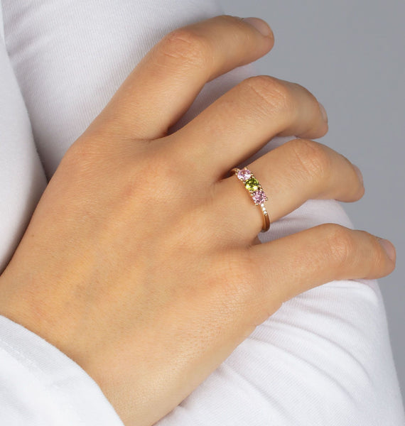 Anillo Plata acabado en Oro 18 kl triple Circonita Multicolor