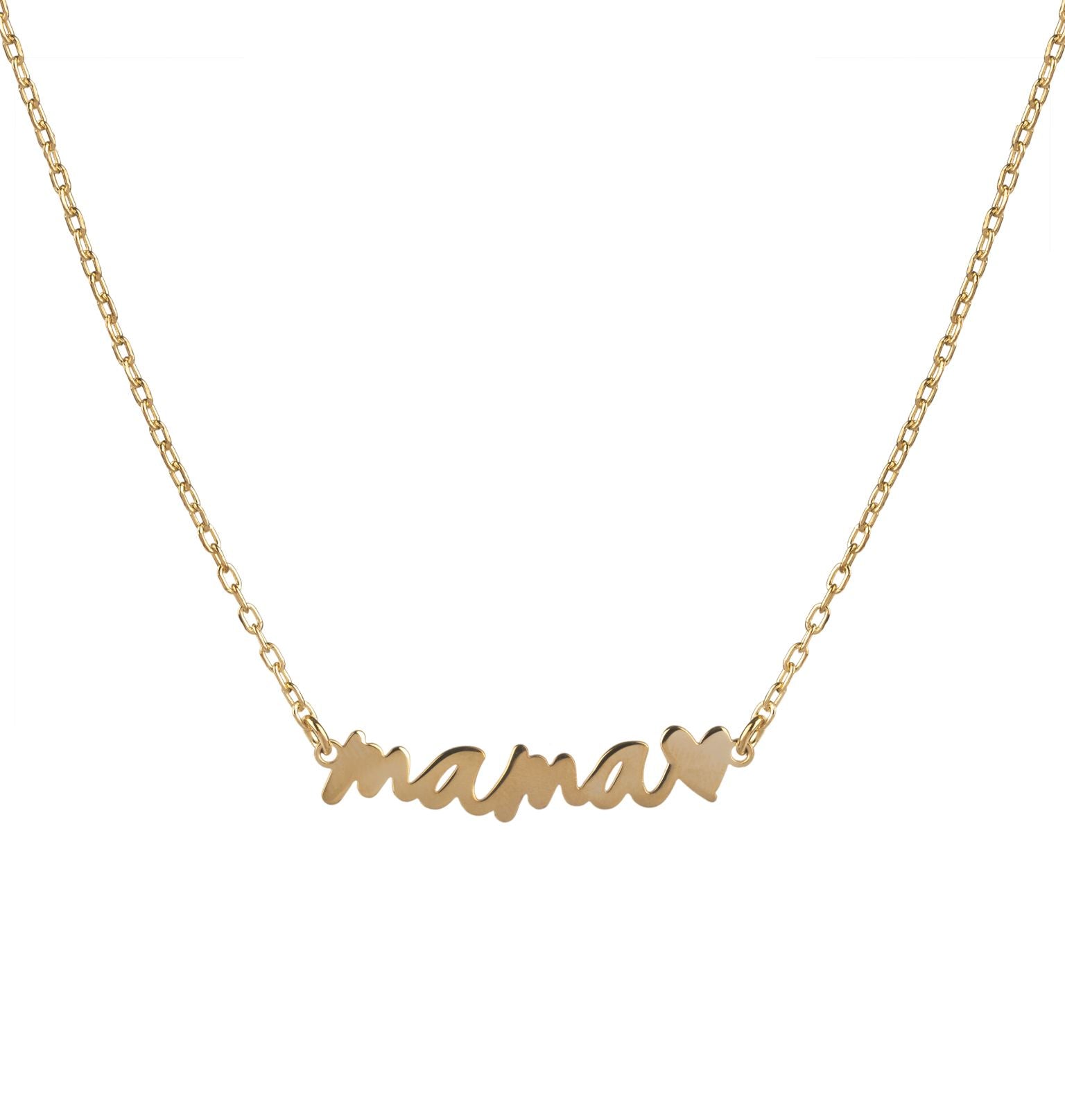 Collar Plata 1era Ley con acabado en Oro 18 Kt con la palabra mama y un corazon