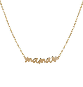 Collar Plata 1era Ley con acabado en Oro 18 Kt con la palabra mama y un corazon