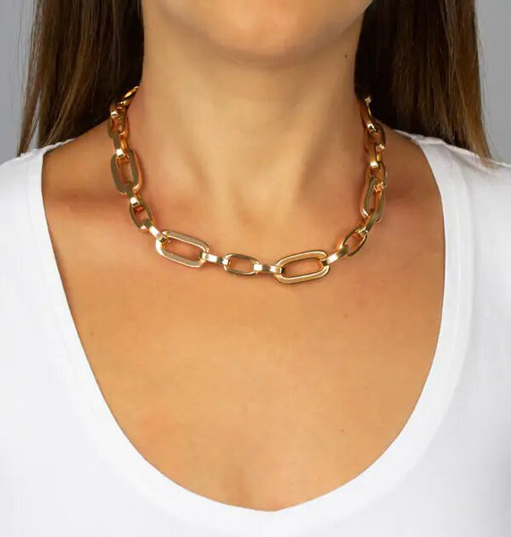 Collar Acabada en Oro 18Kt Eslabones Ovalados